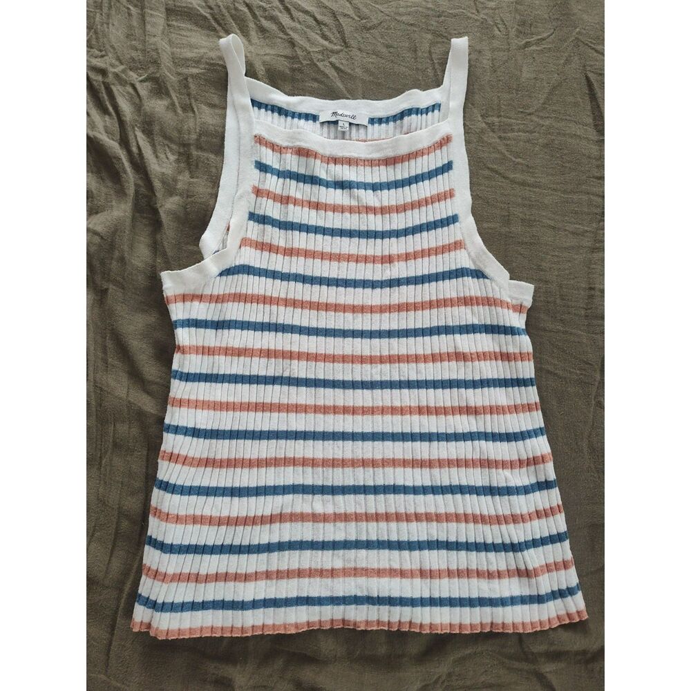 Madewell Top Womens L Multicolor Stripe Sweater Tank Square Sleeveless Knit